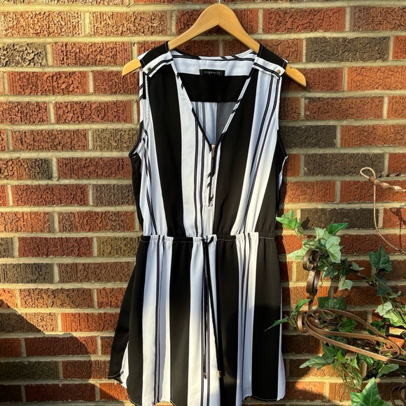 Dynamite Dresses & Skirts - Dynamite Black and White. Striped V Neck Silver Zipper Sleeveless Dress